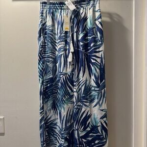 C&C California Wide Leg Pant Sz Sm Blue Tropical Leaf Print Tasseled Pull On
